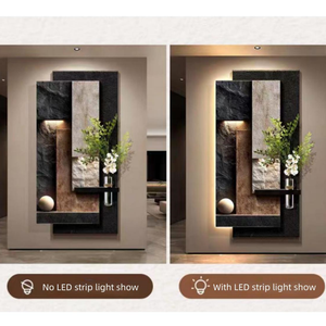 Arte Mural 3D Estéreo de Roca para Entrada Moderna, Piedra Arenisca Mate con Luz LED, Florero y Planta Artificial para Hotel, Villa, Casa de Huéspedes - Product Image 3