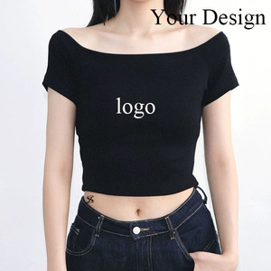 Camiseta de Verano Personalizada de Alta Calidad con Hombros Descubiertos, Transpirable, Ajustada, Elástica, Sexy, de Punto, para Mujer - Product Image 2