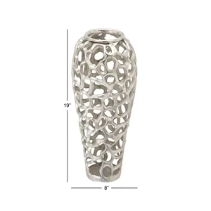 Vase à fleurs moderne en fonte d'aluminium, revêtement en poudre argentée, idéal pour la décoration intérieure et extérieure, décoration de table élégante - Product Image 6