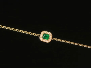 Xinfly Au750 Real Natural 0.46ct Emerald 0.11ct Cuban Link <b>Bracelet</b> 18K Pure Gold Sideways <b>Gemstone</b> <b>Bracelet</b> - Product Image 5