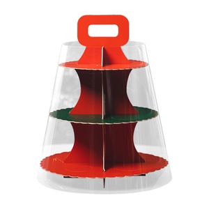 Double Layer Round Premium Christmas Cupcake <b>Box</b> with Clear Cover Gift Stand - Product Image 1