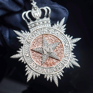 Pendentif Étoile Couronne Montasch Royal Order en Argent Sterling 925, entièrement serti <span class=keywords><strong>de</strong></span> Moissanite, Collier Hip Hop pour Hommes et Femmes Rapper - Product Image 1