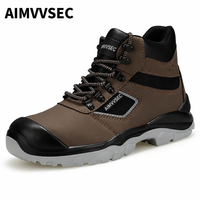 Bottes de travail AIMVVSEC imperméables et respirantes avec embout en acier, tige en cuir véritable, semelle intermédiaire en PU, semelle extérieure antistatique et doublure en maille.