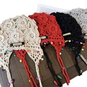 Chapeau à franges tricoté à la main de style ethnique, en coton beige respirant, casquette rétro pour femmes printemps-été - Product Image 5