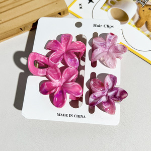 Women's <b>Sweet</b> Double <b>Flower</b> Gradient Plastic Hair Claw Clips Set Elegant Feminine Environmental Friendly Wedding Hair - Product Image 4