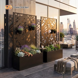 Outdoor Modern Metal Privacy <b>Screen</b> Planter Box with <b>Leaf</b> Pattern Abstract Crisscross Hollow Eco-friendly Garden Partition Fence - Product Image 4