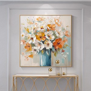 Hand Painted Oil <b>Painting</b> Abstract Flowers Art Metal <b>Frame</b> 3D Effect <b>For</b> Living Room Dining Room Wall Decor - Product Image 3