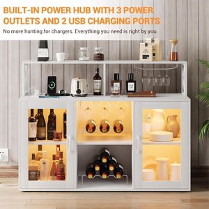 Mueble Bar Moderno <span class=keywords><strong>de</strong></span> Madera con Estantes para Vino, Luz LED, Estación <span class=keywords><strong>de</strong></span> Carga y Portavasos para el Hogar - Product Image 4