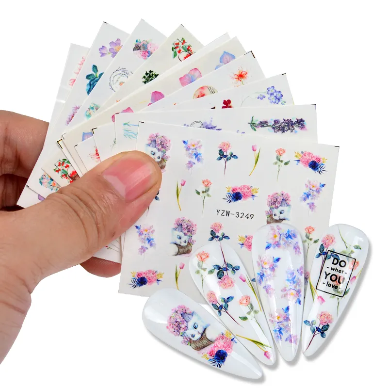 YZW3211-3310 Hoa/Mắt/Ren Chuyển Nước Sticker Nail Art Decals DIY Thời Trang Kết Thúc Tốt Đẹp Mẹo Làm Móng Tay Quá