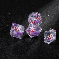 Lot de 7 dés polyédriques OEM faits à la main pour D&D, transparents, à bords doux, en résine scintillante violet rêveur, pour promotions de jeux