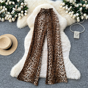 Pantalons décontractés à jambes larges pour femmes en automne 2025. <span class=keywords><strong>Taille</strong></span> élastique, design amincissant, <span class=keywords><strong>silhouette</strong></span> droite, imprimé léopard - Product Image 4