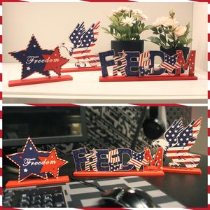 Set Dekorasi Meja Kebebasan Patriotik 4 Juli Bendera Amerika Kayu dengan Gambar Elang dan Bintang, Dekorasi Pesta Rumah Hari Kemerdekaan AS - Product Image 2
