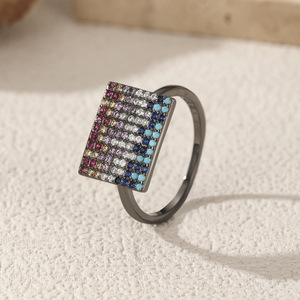 S925 Silver Geometric Cocktail <b>Ring</b> <b>Black</b> Rhodium Plated Pave Setting Crystal Rhinestone Women's Luxury Everyday Wear - Product Image 3