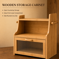 Meuble de rangement en bambou à 3 niveaux, organisateur de comptoir avec porte en acrylique cannelée, étagère ouverte et barre porte-serviettes latérale pour cuisine et bar à café