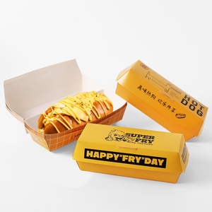 Contenedor de embalaje de alimentos bandejas caja de aperitivos caja de pastel papel Kraft papel de perro caliente personalizado para llevar impreso perro de maíz coreano desechable - Product Image 1