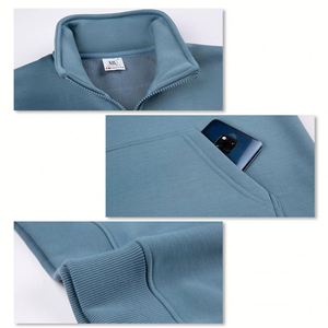 Custom Logo <b>Long</b> <b>Sleeve</b> Zip up Mock Neck Turtleneck Pullover <b>Top</b> Clothes Winter Fleece Kangaroo Pocket <b>Men</b> Sweatshirts - Product Image 3