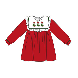 Customizaztion abbigliamento Boutique per bambini occidentali da <span class=keywords><strong>bambina</strong></span> a manica lunga albero di natale vestito rosso vestiti Chidren - Product Image 1
