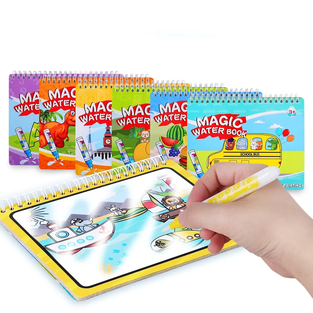 Kids Reusable Water Reveal Activity Book Dinosaurs Animals Alphabet Letters Magic Water Coloring Travel Toys Toddlers 3+