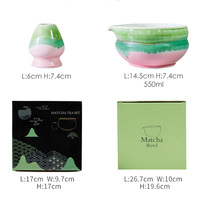 Ensemble de bol à matcha Chawan artisanal avec logo personnalisé, dégradé de couleurs, mignon, avec support pour fouet