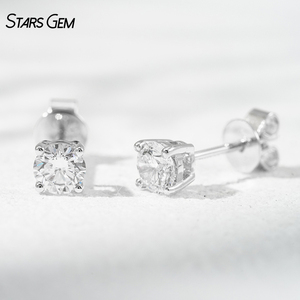 Starsgem 0.29ct*2p 4.2mm Round Brilliant Cut Lab Grown Diamond Color D 14K Gold Unisex Luxury <b>Stud</b> <b>Earrings</b> - Product Image 2