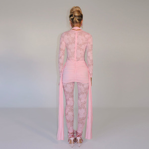 Combinaison en dentelle pour femme avec ruban, coupe ajustée, pour soirée, en tissu polyester micro-élastique fin - Product Image 4