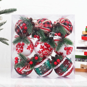 Bolas de Navidad de Espuma Envueltas en Tela a Cuadros Negros, Blancos y Rojos, de 6 cm y 8 cm, Adornos Colgantes para Árbol de Navidad - Product Image 6