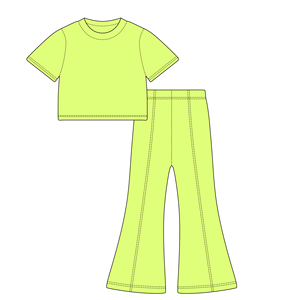 2025 Summer Girl Bell Bottom Outfits 2pcs Algodão Sólido T-shirt Calças Suit Para Crianças Adolescentes Meninas Moda Tricô Roupas - Product Image 1