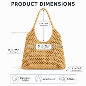 Custom Openwork Woven Straw BeachTote Openwork <b>Knit</b> Summer <b>Bag</b> Single Handle Eco Friendly Market <b>Tote</b> 4 Colors Factory Wholesale - Product Image 2