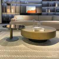 Ensemble de table basse ovale contemporaine de luxe en or moderne avec plateau en marbre et métal en acier inoxydable, meubles de salon