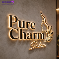Enseigne en acier inoxydable noir mat rétroéclairée pour salon de coiffure, plaque de logo rétroéclairée par LED, décoration murale pour esthéticiennes et spas