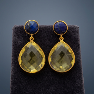Pendientes de latón hechos a mano con gemas y engaste de bisel, pendientes tipo huggie para niños, joyería de moda con cuarzo. - Product Image 3