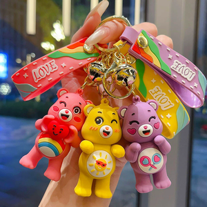 Llavero de PVC de dibujos animados de anime con diseño de oso de amor, luna, trébol de cuatro hojas, sol y arcoíris, con campana, ligero - Product Image 4