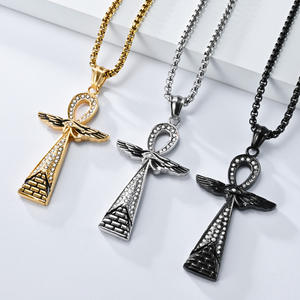 Hip Hop Iced Out CZ Religious Anka <b>Cross</b> Waterproof 316L Pvd Stainless Steel Fashion Jewelry Pendant Necklaces for Men Wholesale - Product Image 1