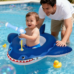 Custom Shark Seat <b>Ring</b> For Child Swimming With Water Gun 30cm Inner Diameter Novelty Design <b>Cartoon</b> Pattern Environmentally - Product Image 2