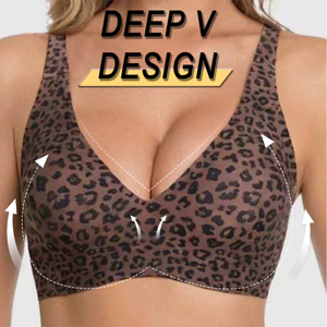 Reggiseno Senza Cuciture con Stampa Leopardata per Donne, Senza Ferretto, Scollo Profondo a V, Morbido Push-up, Copertura Completa, <span class=keywords><strong>Intimo</strong></span> Confortevole - Product Image 1
