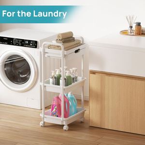 Plastic Kitchen <b>Storage</b> Rack Fridge Side <b>Narrow</b> Slim Rolling Cart Sliding Shelf Organizer Four Layers Eco-Friendly PP Plastic - Product Image 2