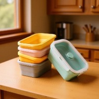 Boîte isotherme de camping d'extérieur très populaire, en silicone alimentaire, rectangulaire, pliable, pour le déjeuner, boîte de conservation hermétique