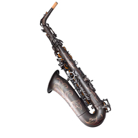 Saxofón Alto HUAYUN de Latón Liso con Botones Negros Perla, Color Negro Carbón, Ajustable y Estable, Modelo Saxofón Alto