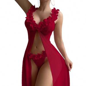 Conjunto de Lencería Femenina B027 con Tirantes de Encaje y Cuello en V, Multicolor, Divertido, Ropa de Dormir Sexy, Camisón Rosa Dulce de Princesa, Bata de Encaje - Product Image 6