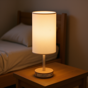 Minimalist Table <b>Lamp</b> With Dimmable Led Light Cream Fabric Shade E26 Base For Bedroom USB <b>Charging</b> 3 Port Ac Outlet - Product Image 2