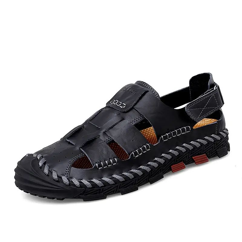 Leather sandals men's summer 2022 handmade wild new beach sports casual shoes large size breathable hole sandals slippers