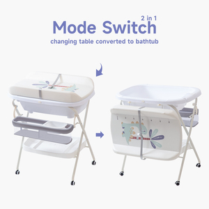 Muebles de Guardería Multifuncionales Portátiles de Plástico, <span class=keywords><strong>Cambiador</strong></span> de Bebé con <span class=keywords><strong>Bañera</strong></span> y Estantes de Almacenamiento para Bebés de 0 a 12 Meses - Product Image 2
