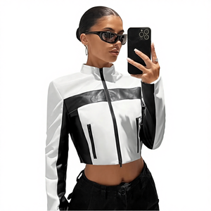 Blazer Moderno <span class=keywords><strong>y</strong></span> Versátil en Blanco <span class=keywords><strong>y</strong></span> Negro con Contraste de Poliéster <span class=keywords><strong>y</strong></span> Spandex para Mujer, Primavera 2025, Nuevo Estilo Vintage con Cuello de Botones, Patrón 3D, Corto <span class=keywords><strong>y</strong></span> Ajustado - Product Image 1
