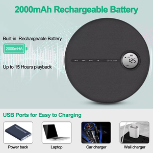 Lecteur CD portable rechargeable avec haut-parleur stéréo intégré, Bluetooth, anti-saut de disque, lecteur CD/USB compatible CD/VCD pour voiture, maison, étudiant - Product Image 2
