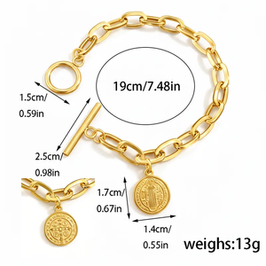 Pulsera de Moda con Cruz de San Benito Diseñada con Cadena de Clip de Acero Inoxidable 304 Chapada en Oro de 18K, Joyería Informal para Uso Diario - Product Image 2