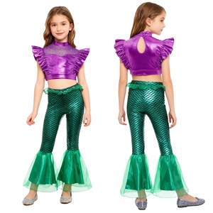 Disfraces de Sirena para Niñas de 6 a 16 Años, Tops Metálicos, Tops Cortos con Pantalones Acampanados, Conjuntos para Eventos y Juegos de Rol - Product Image 2