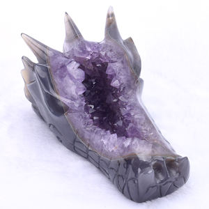 Di alta qualità con teschio di quarzo rosa testa di <span class=keywords><strong>drago</strong></span> artigianato personalizzabile in cristallo naturale intagliato a mano agata Geode Druzy - Product Image 1