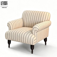 Fauteuil d'appoint moderne à rayures, dossier haut, en tissu de coton, avec pieds en bois et assise rembourrée en éponge, pour salon ou bureau