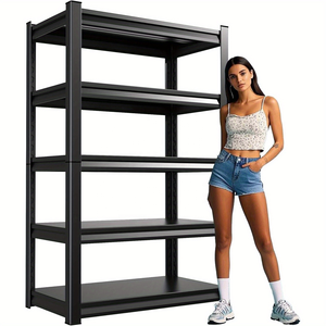 Étagère de rangement en acier à 5 niveaux, noire, réglable, à colonnes séparées, un seul emballage, présentoir pour entrepôt et balcon - Product Image 1