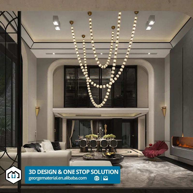 3D Render Interior Design per la casa di servizi di costruzione e architettura Design per la casa moderna di lusso soggiorno cucina